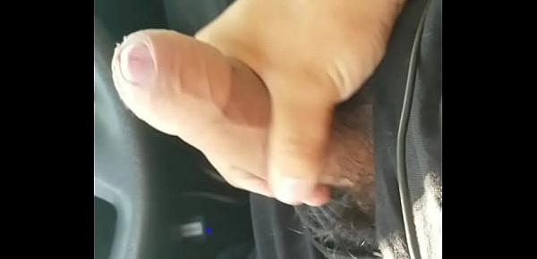  Stroking my thick juicy cock in my car